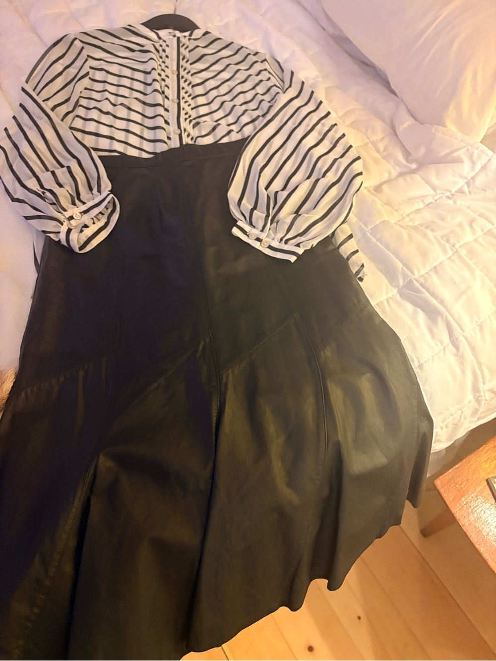 Black Leather A-Line Skirt - Women's small with small blouse $40